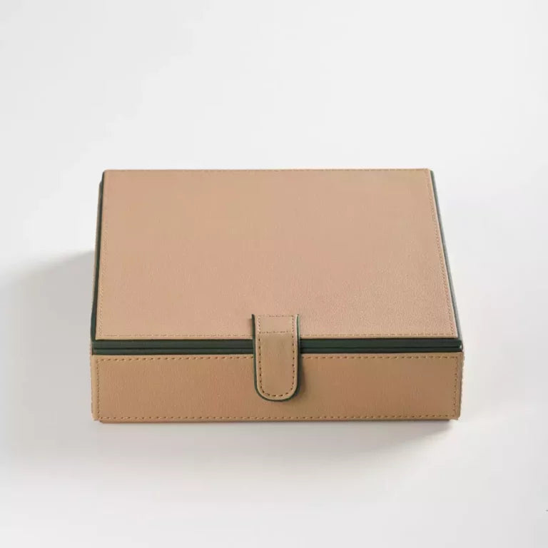 Beige Faux Leather Large Storage Box with Magnetic Lock