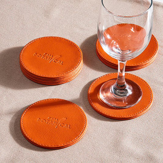 Orange Faux Leather Coaster Set (6 pcs)