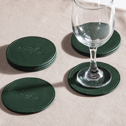 Green Faux Leather Coaster Set (6 pcs)