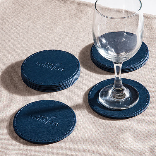 Blue Faux Leather Coaster Set (6 pcs)