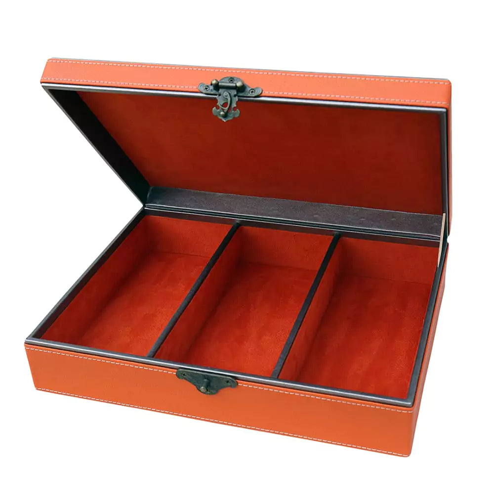 Faux Leather Dual Tone Storage Gift Box With Antique Lock