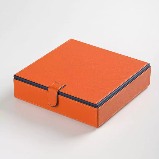 Orange Faux Leather Large Storage Box with Magnetic Lock