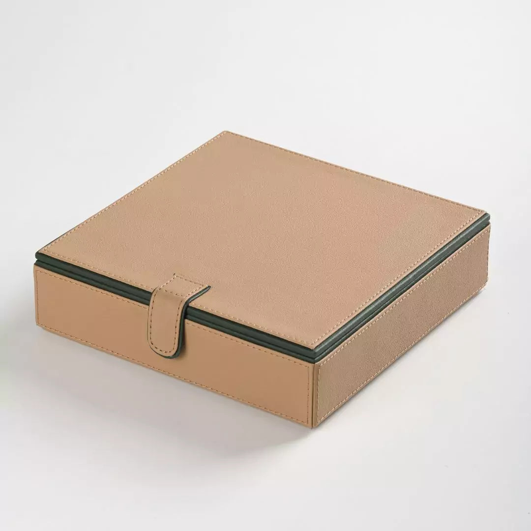 Beige Faux Leather Large Storage Box with Magnetic Lock