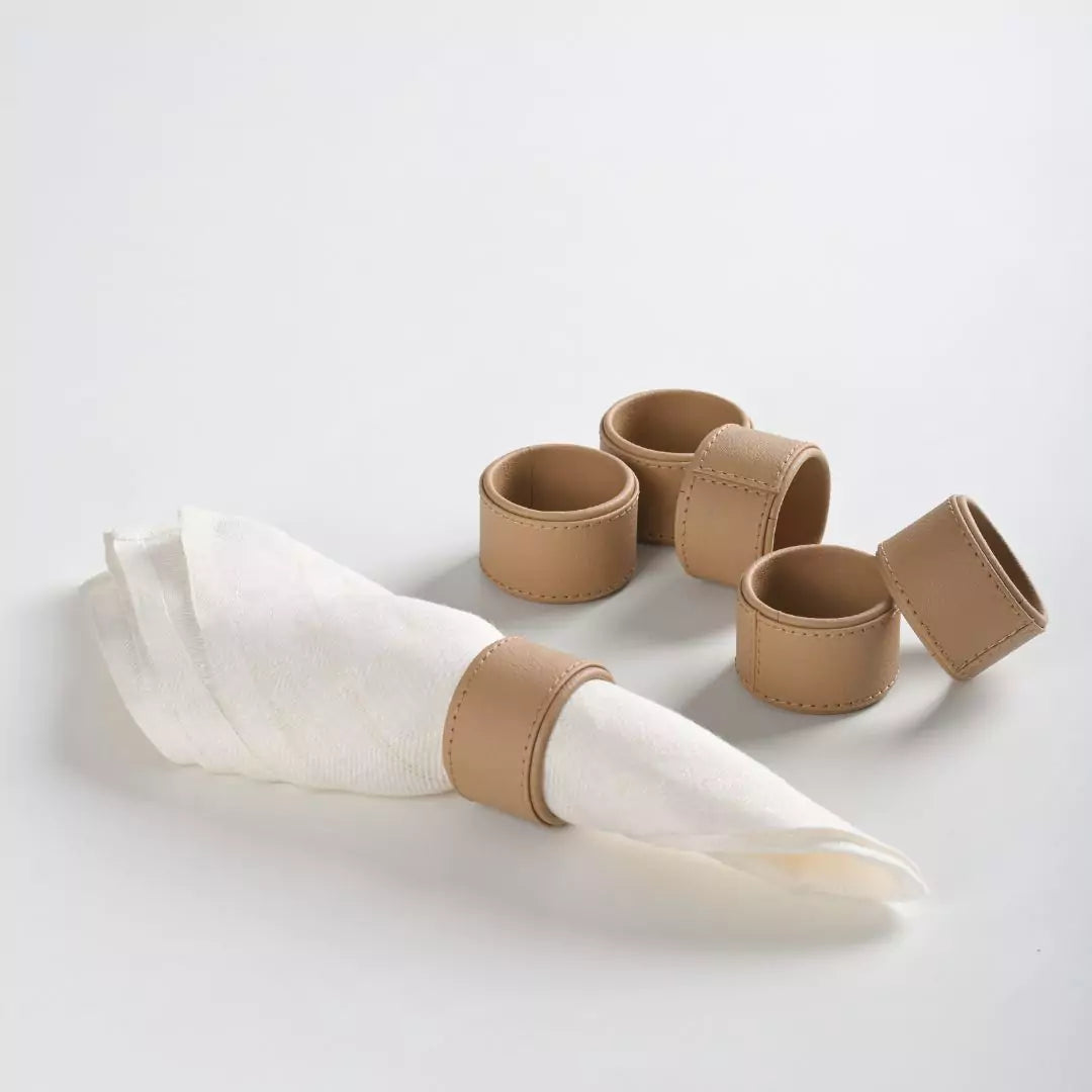 Beige Faux Leather Napkin Ring (Set of 6)