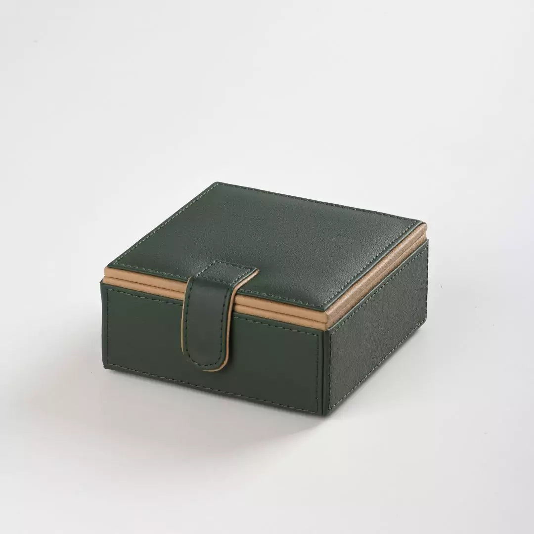 Green Faux Leather Small Storage Box with Magnetic Lock