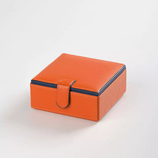 Orange Faux Leather Small Storage Box with Magnetic Lock