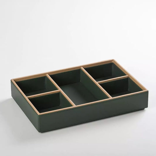 Green Faux Leather Slot of 5 Stack Tray