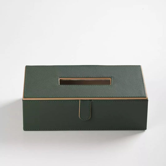 Green Faux Leather Tissue Box Holder