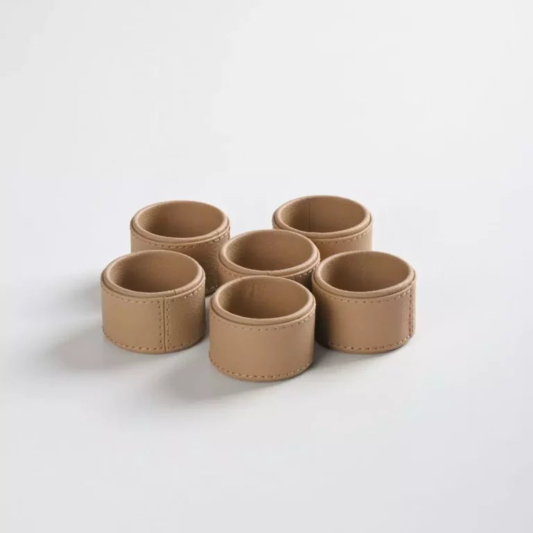 Beige Faux Leather Napkin Ring (Set of 6)