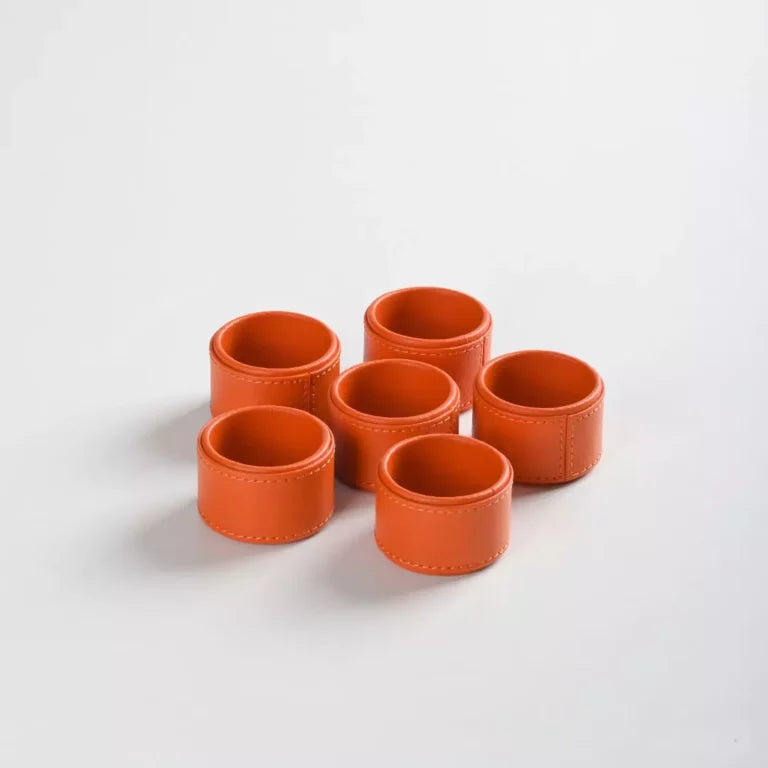 Orange Faux Leather Napkin Ring (Set of 6)