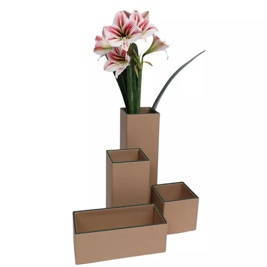 Faux Leather Flower Vase SET OF 4 for Home Decor (Beige)