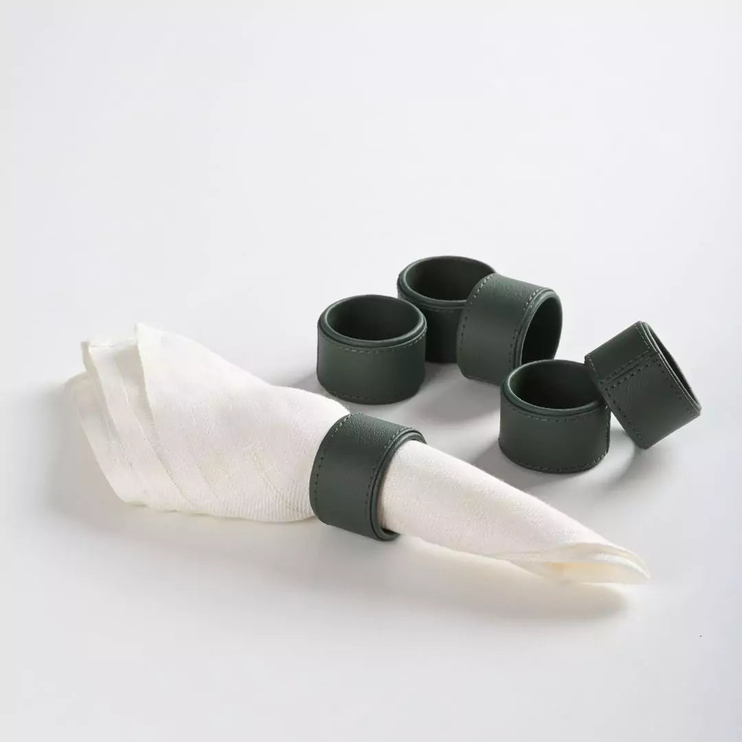 Green Faux Leather Napkin Ring (Set of 6)