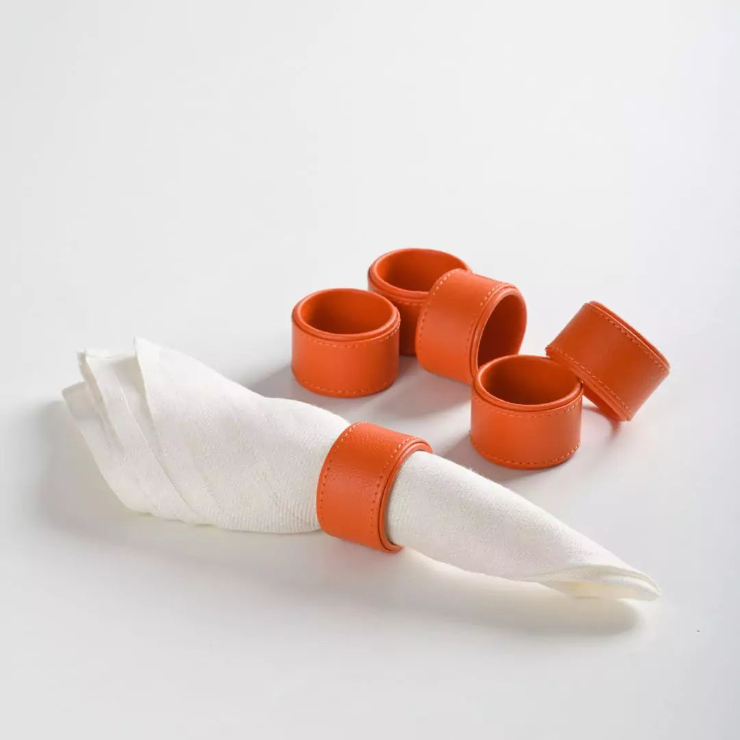 Orange Faux Leather Napkin Ring (Set of 6)