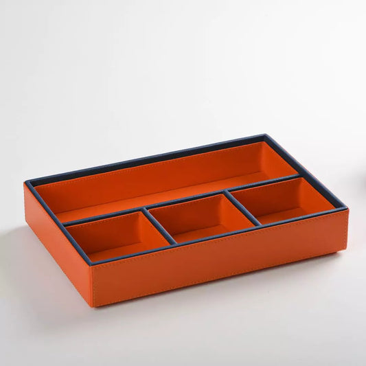 Orange Faux Leather Slot of 4 Stack Tray